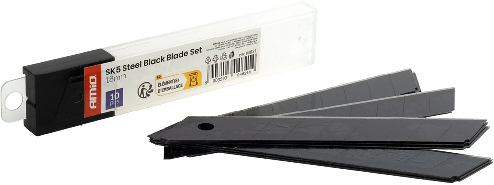 Juodų sk5 plieninių peiliukų rinkinys 100x18x0,5 mm 10 vnt. amio-04821
