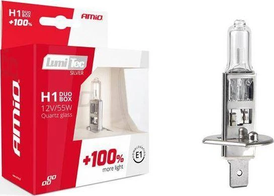 Halogeninės lemputės H1 12V 55W „Lumitec“ sidabrinės +100% duo amio-01401