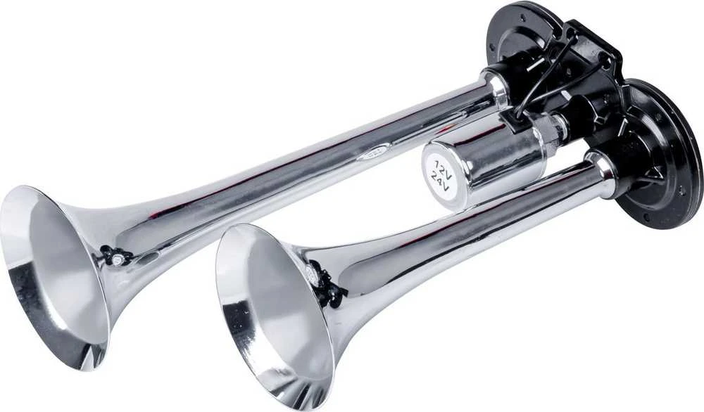 Dvigubas garso signalas – 150 dB, chromuotas, 12-24V, AMIO-03617