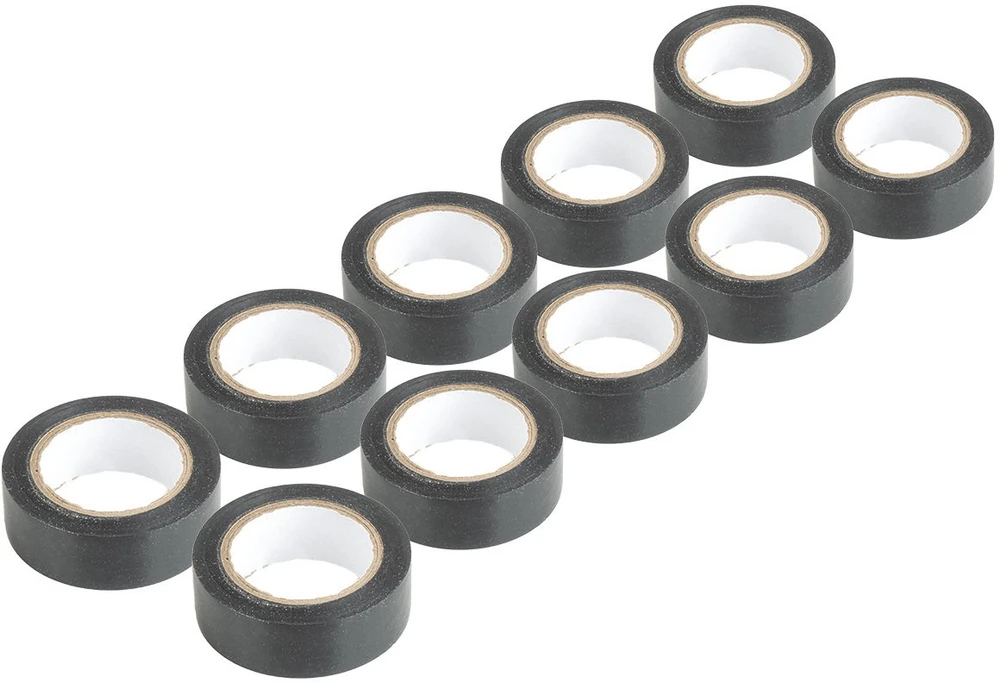 PVC izoliacinių juostų rinkinys, 10 vnt. juodų, 19 mm x 10 m x 0,13 mm, amio-04845