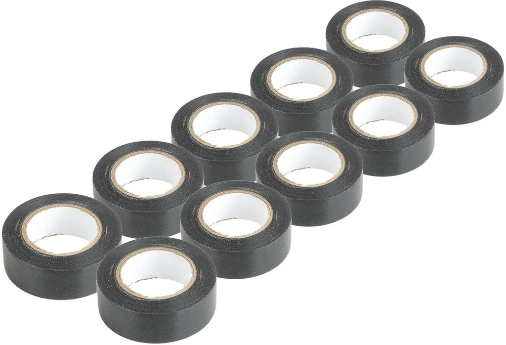 PVC izoliacinių juostų rinkinys, 10 vnt. juodų, 19 mm x 20 m x 0,13 mm, amio-04844