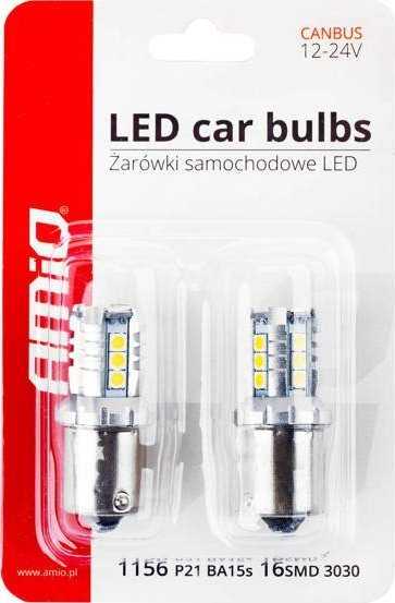 LED lemputės Canbus 3030 16SMD 1156 BA15S P21W R10W R5W baltos 12V 24V amio-02796