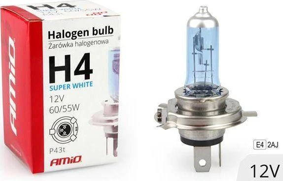 Halogeninė lemputė H4 12V 60/55W UV filtras (E8) itin balta amio-01269