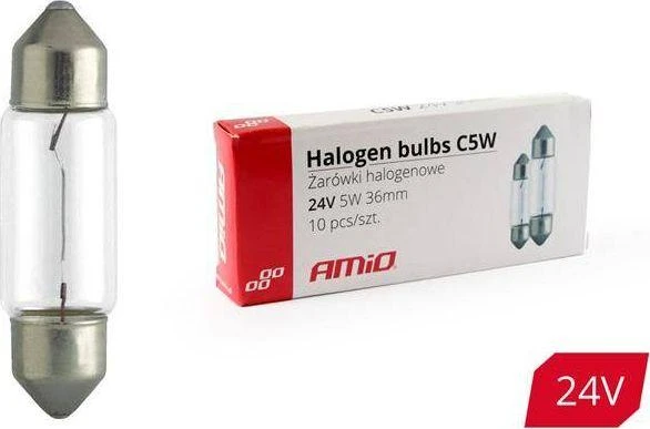 Halogeninės lemputės C5W festono formos 36mm 24V 10 vnt. amio-01000