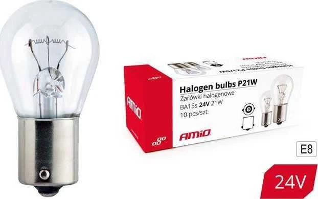 Halogeninės lemputės P21W BA15S 24V 10 vnt. (E8) amio-01006