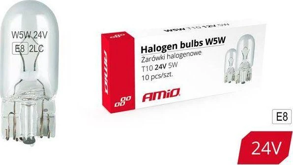 Halogeninės lemputės w5w t10 5w w2.1x9.5d 24v 10 vnt. (e8) amio-01002