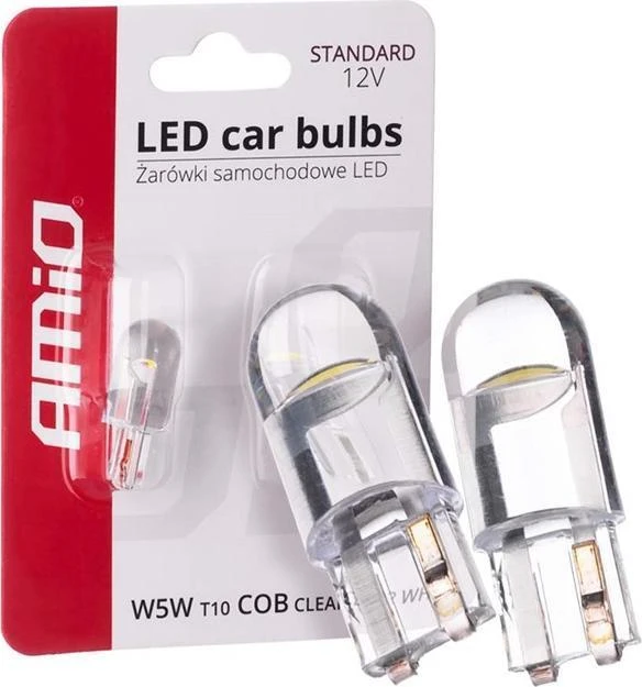 Amio LED lemputės standartinis t10 w5w burbinės ŽPV 12v skaidrus baltas