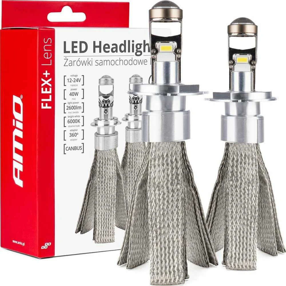 LED žibintų lemputės FLEX+ series H4 lens 12V 24V 6000K Canbus, 2 vnt. AMIO-03658