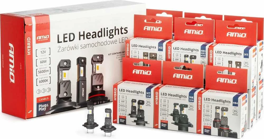 LED žibintų lempučių rinkinys 16 vnt., Hybrid series H1 H3 H4 H7 HB3 HB4 6000K Canbus, AMIO-04120