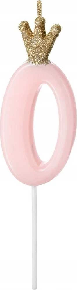 PartyDeco Žvakutė Skaičius su karūna, rausva 9,5cm, Skaičius: 9