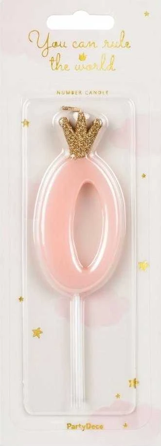 PartyDeco Žvakutė Skaičius su karūna, rausva 9,5cm, Skaičius: 9