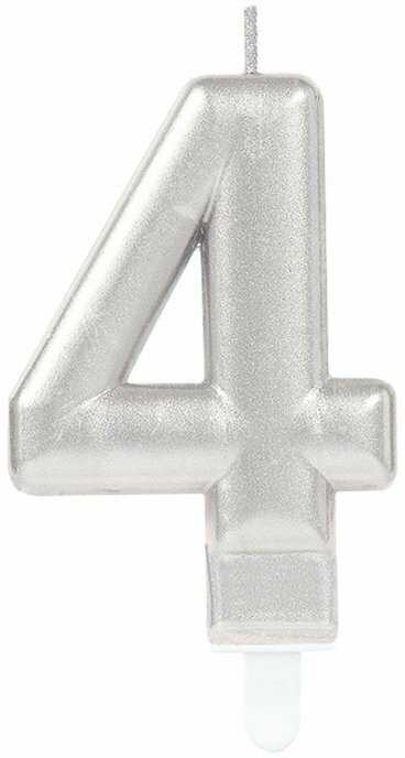 AMSCAN žvakė „Number 4“ su sidabrine rankena, 9,3 cm