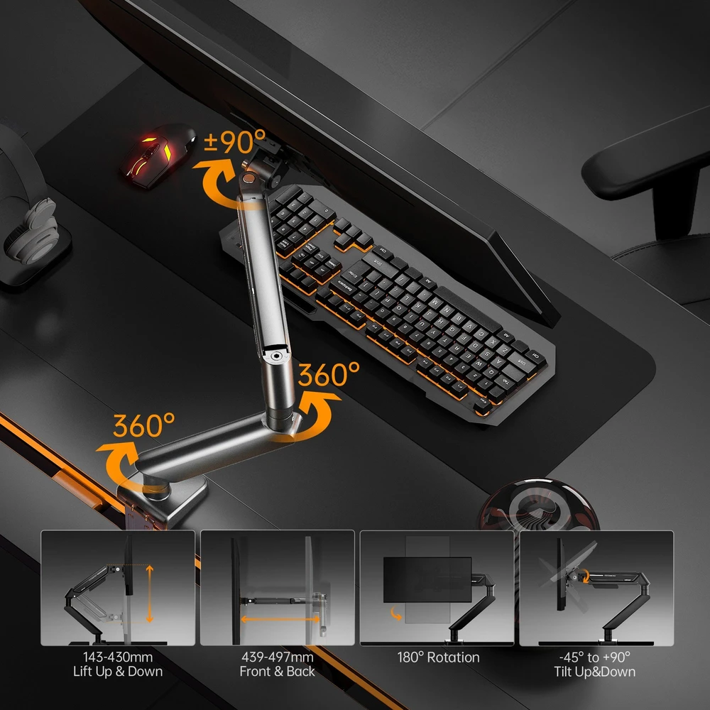 AndaSeat Anda Seat Stealth II 17-32 reguliuojamas pasukamas monitoriaus laikiklis, juodas