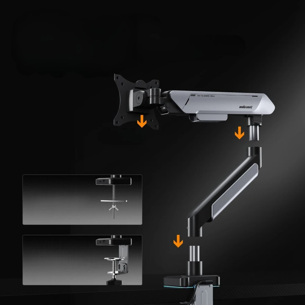AndaSeat Anda Seat „Stealth II PRO“ 17–42 colių reguliuojamas pasukamas monitoriaus laikiklis, baltas