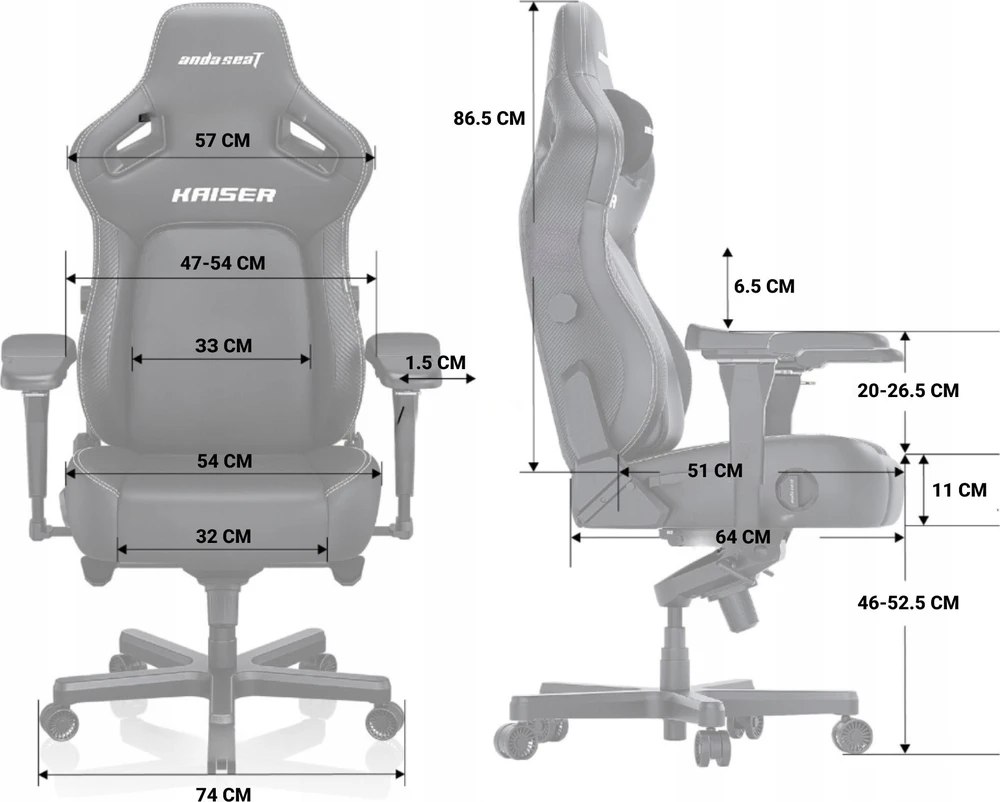 Žaidimų kėdė AndaSeat Kaiser 4 XL, tamsiai pilkos spalvos, medžiaga: audinys