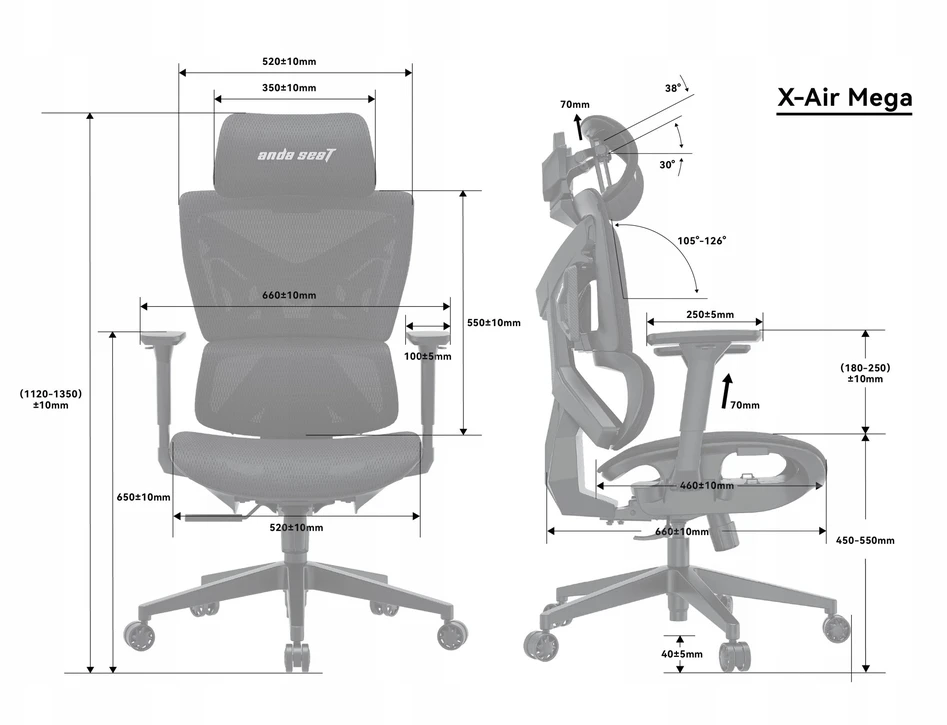 AndaSeat Anda Seat X-Air Mega XL szaro-rožinė