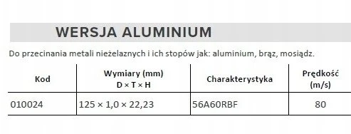 ANDRE PJOVIMO DISKAS METALUI 125 x 1,0mm ALUMINIUM PRO LINE 56A60RBF