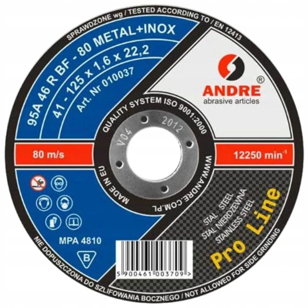ANDRE METALO PJOVIMO DISKAS 125 x 1,6mm METAL/INOX PRO LINE 95A46R