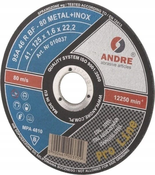 ANDRE METALO PJOVIMO DISKAS 125 x 1,6mm METAL/INOX PRO LINE 95A46R