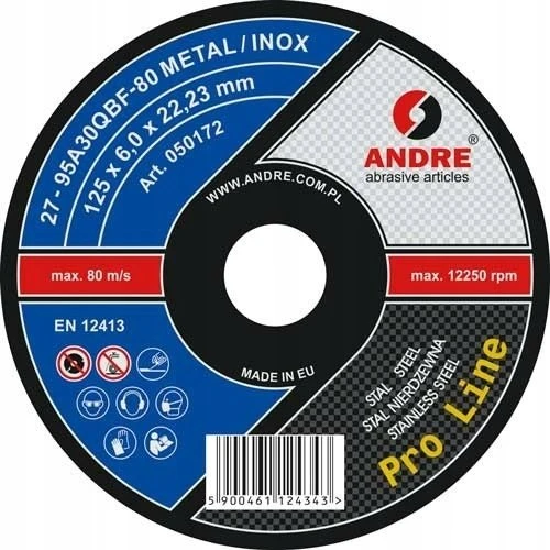 ANDRE ŠLIFAVIMO DISKAS METALUI 125 x 6,0mm METAL/INOX PRO LINE 95A30QBF