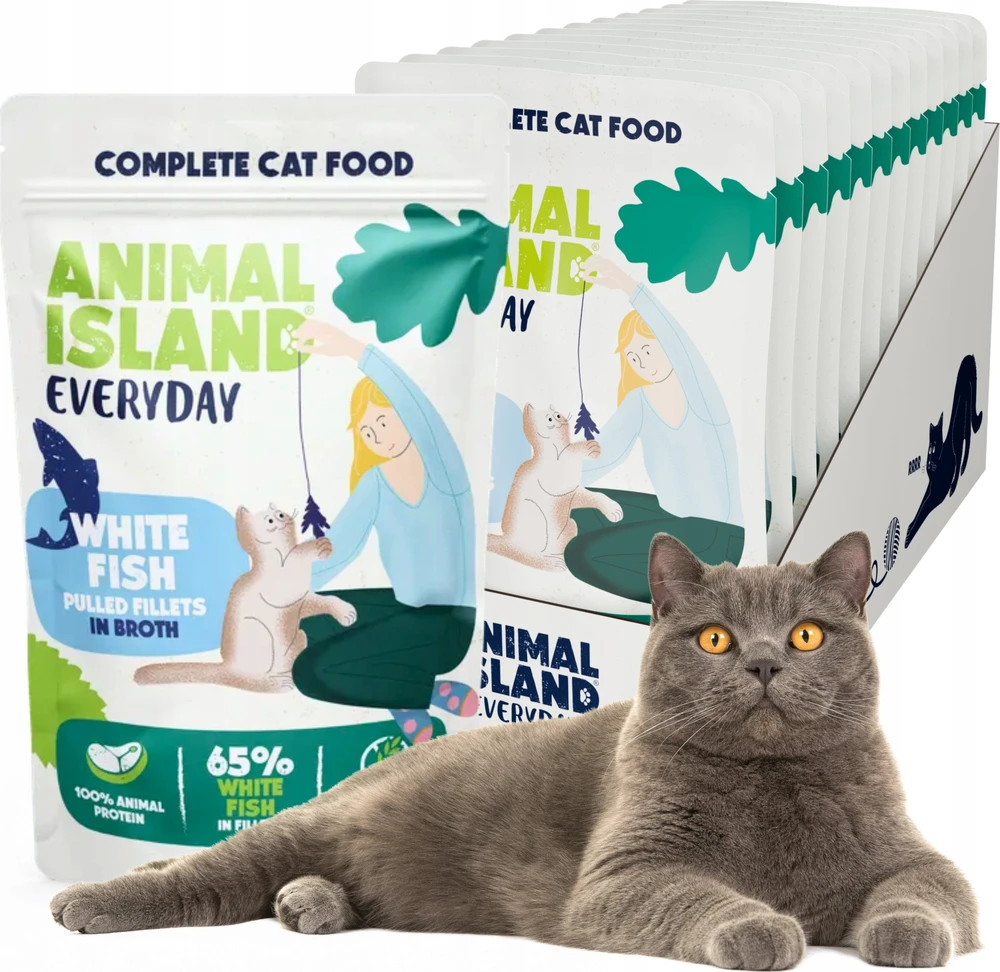 Drėgnas Kačių Maistas - Animal Island Kasdieniai Baltos Žuvies Filė 12 x 85g