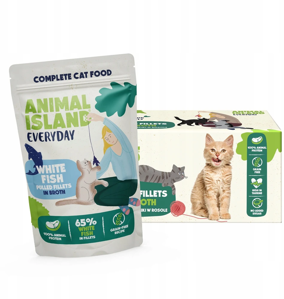 Gyvūnų maistas - ANIMAL ISLAND su balta žuvimi in Broth Wet Cat Food 40x85g