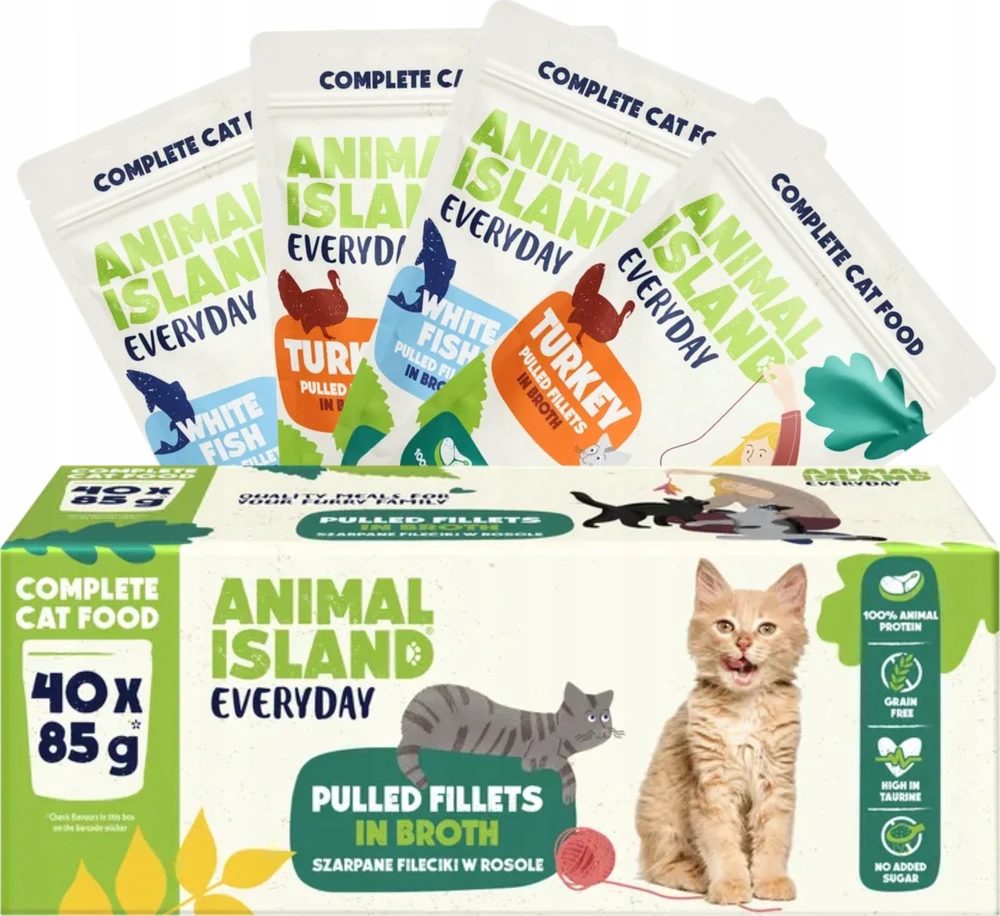 Drėgnas Kačių Maistas - Animal Island Kasdieniniai Kalakutienos ir Baltos Žuvies Filė 40x85g