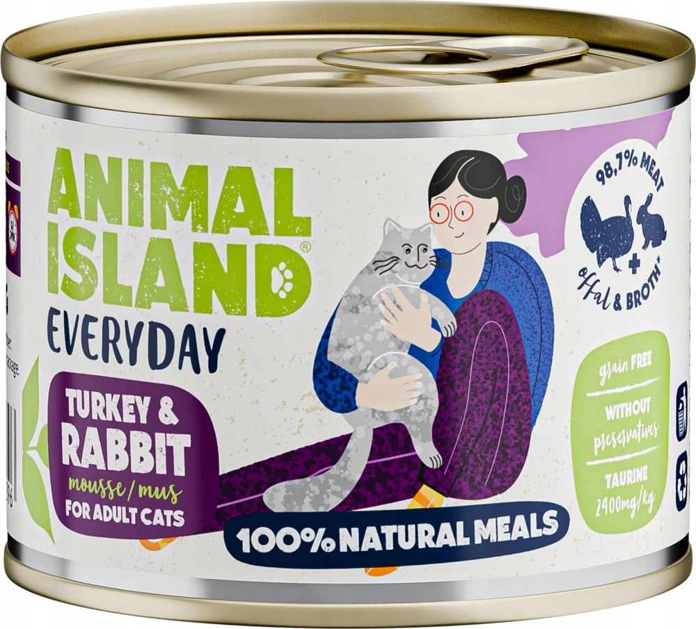 ANIMAL ISLAND šlapias kačių ėdalas kalakutienai ir triušiams kasdien - 200 g