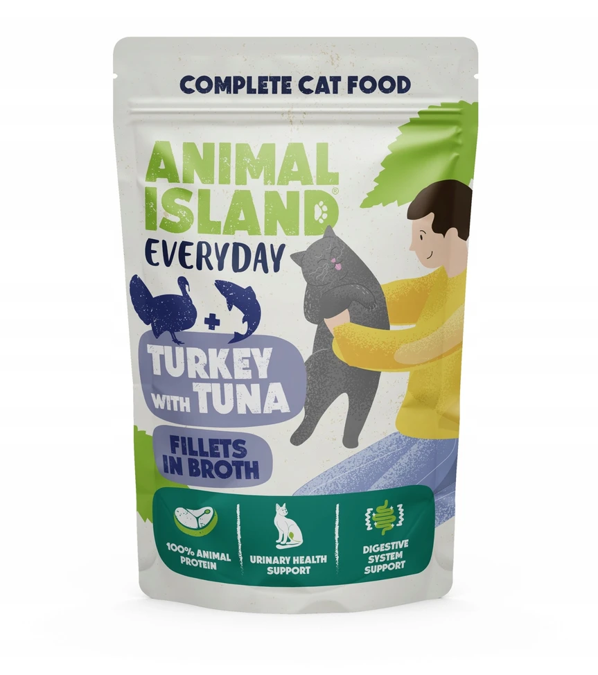 ANIMAL ISLAND kalakutienos ir tuno katei maišeliai 12 x 85 g