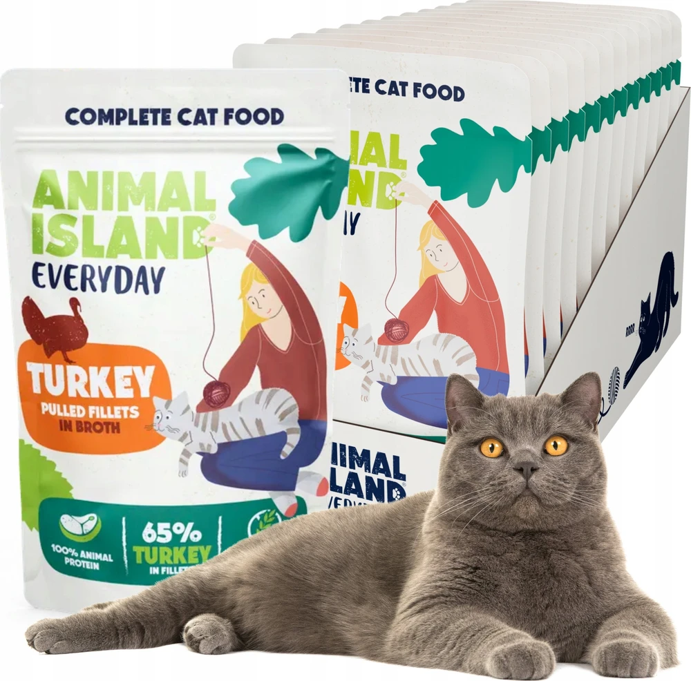 Drėgnas Kačių Maistas - Animal Island Kasdieniai Kalakutienos Filė Sultinyje 12 x 85g