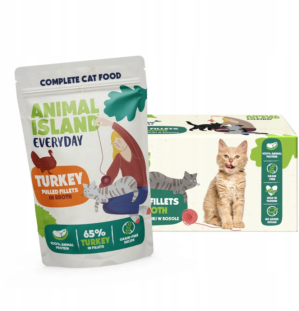 Gyvūnų maistas - ANIMAL ISLAND Kalakutiena sultyse šlapias kačių maistas 40x85g begrūdis