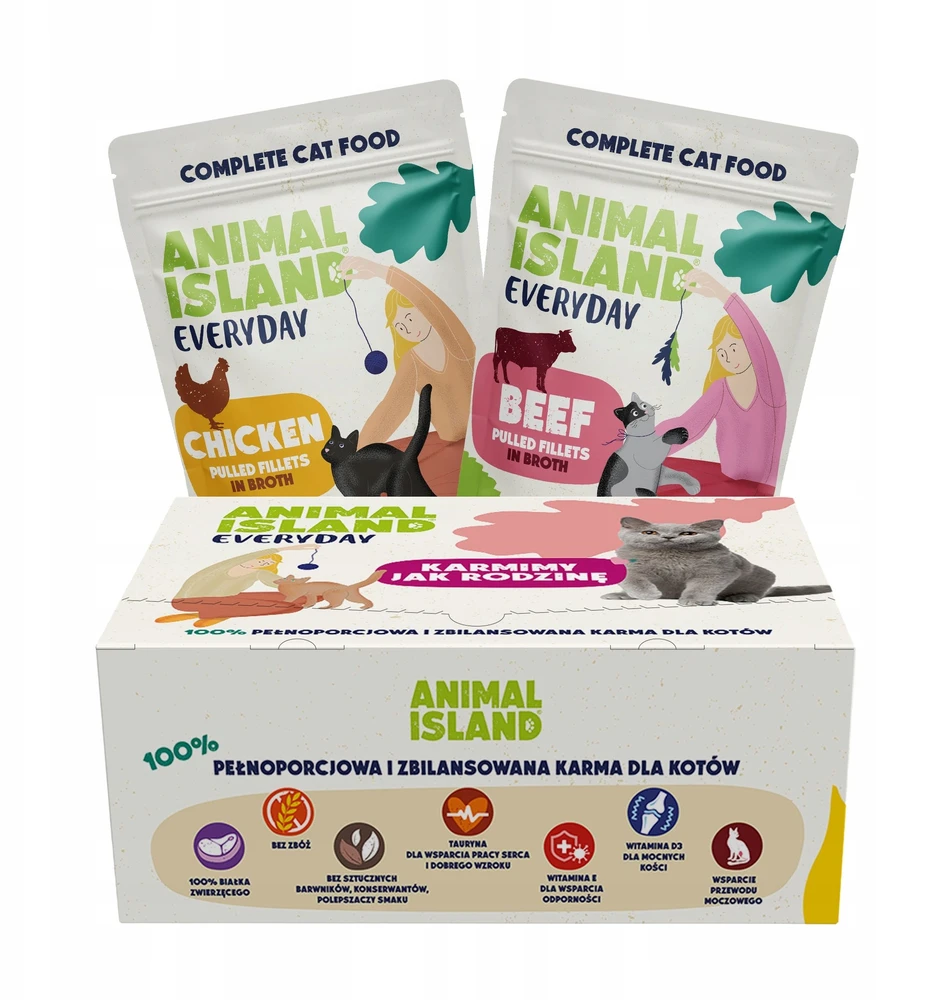 ANIMAL ISLAND vištiena / jautiena Fillets in broth – šlapias kačių maistas – 80x85g