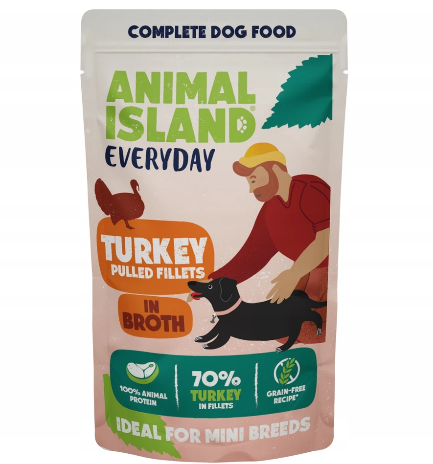 ANIMAL ISLAND kalakutiena Fillets in broth – drėgnas ėdalas šunims – 10x150g