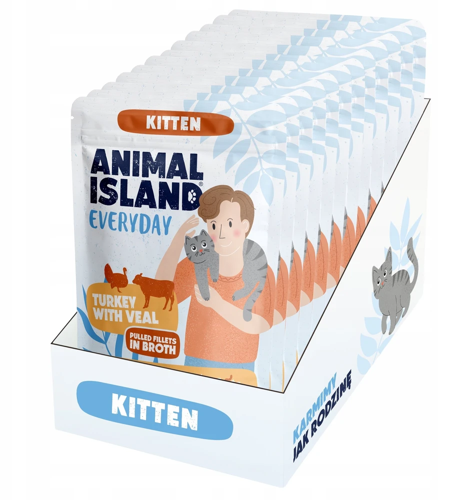ANIMAL ISLAND Everyday Kitten kalakutiena with veal Box – šlapias kačių maistas – 12x85g