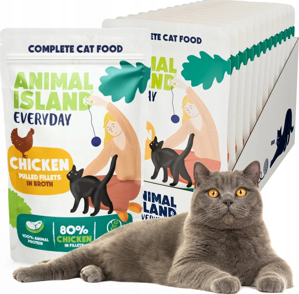Drėgnas Kačių Maistas - Animal Island kasdieniai vištienos filė sultinyje 12x85g