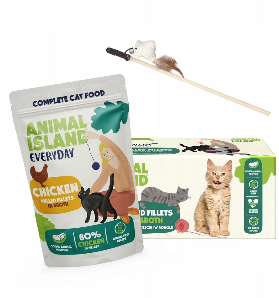 Gyvūnų maistas - ANIMAL ISLAND Vištiena sultinyje drėgnas kačių maistas 40x85g