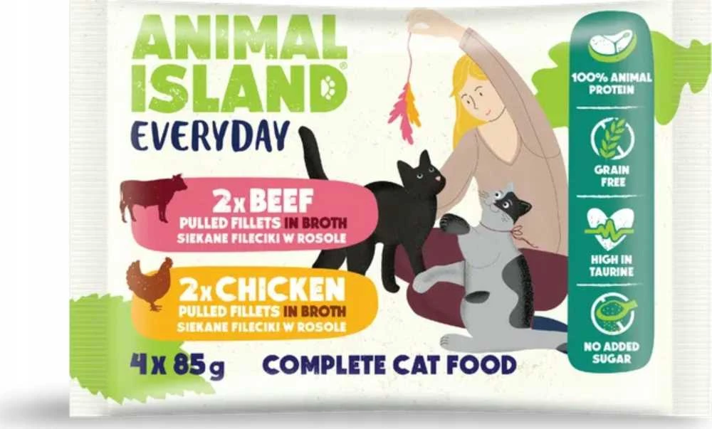 Drėgnas Kačių Maistas - Animal Island Kasdienis Vištienos ir Jautienos Filė 4x85g