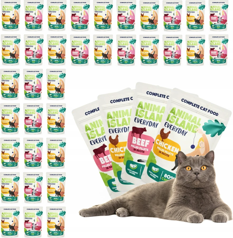 Drėgnas Kačių Maistas - Animal Island Everyday Jautienos ir Vištienos Filė 40 x 85g