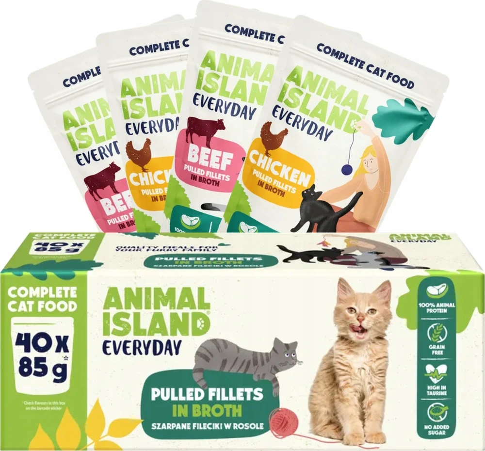 Drėgnas Kačių Maistas - Animal Island Everyday Jautienos ir Vištienos Filė 40 x 85g