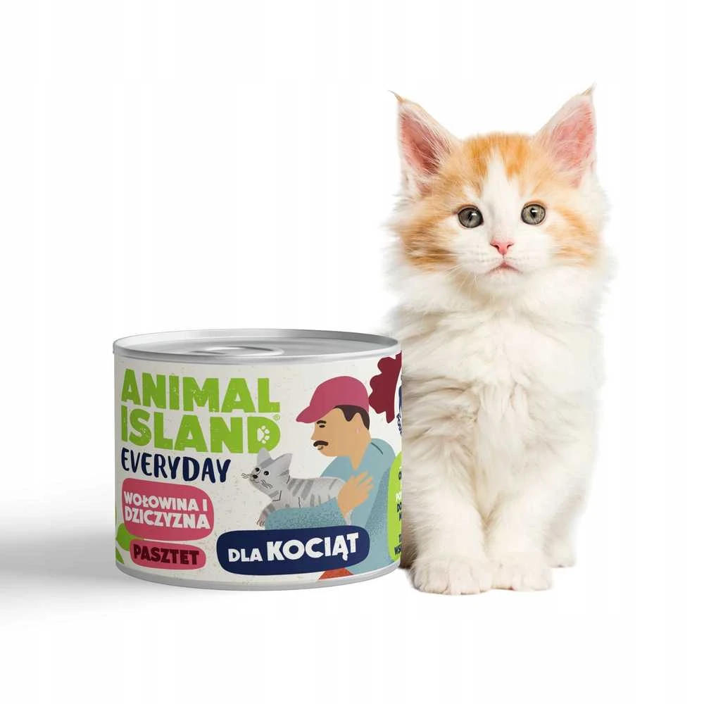ANIMAL ISLAND Kasdienis jautiena ir žvėriena kačiukams - šlapias kačių ėdalas - 185 g