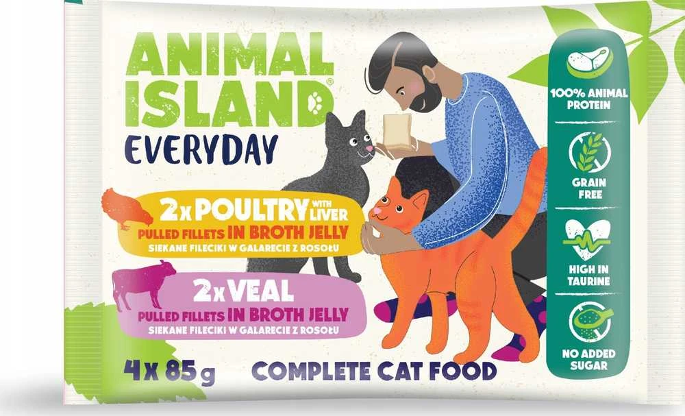 ANIMAL ISLAND Everyday – šlapias kačių ėdalas su veršiena ir paukštiena bei kepenėlėmis – 4 x 85 g