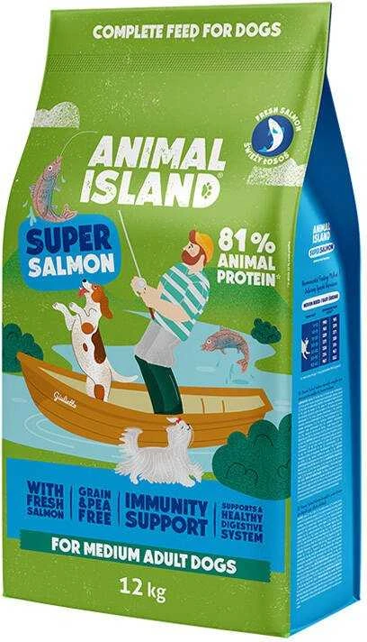 Šunų Maistas - ANIMAL ISLAND Suaugusiųjų Vidutinio Dydžio Lašišos Be Grūdų 12kg