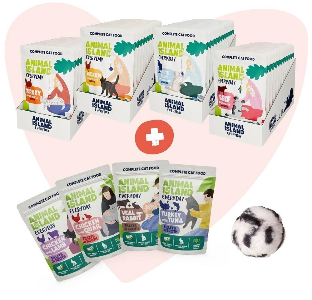 ANIMAL ISLAND Love Box sultinio įvairių skonių 48 vnt. + žaislas