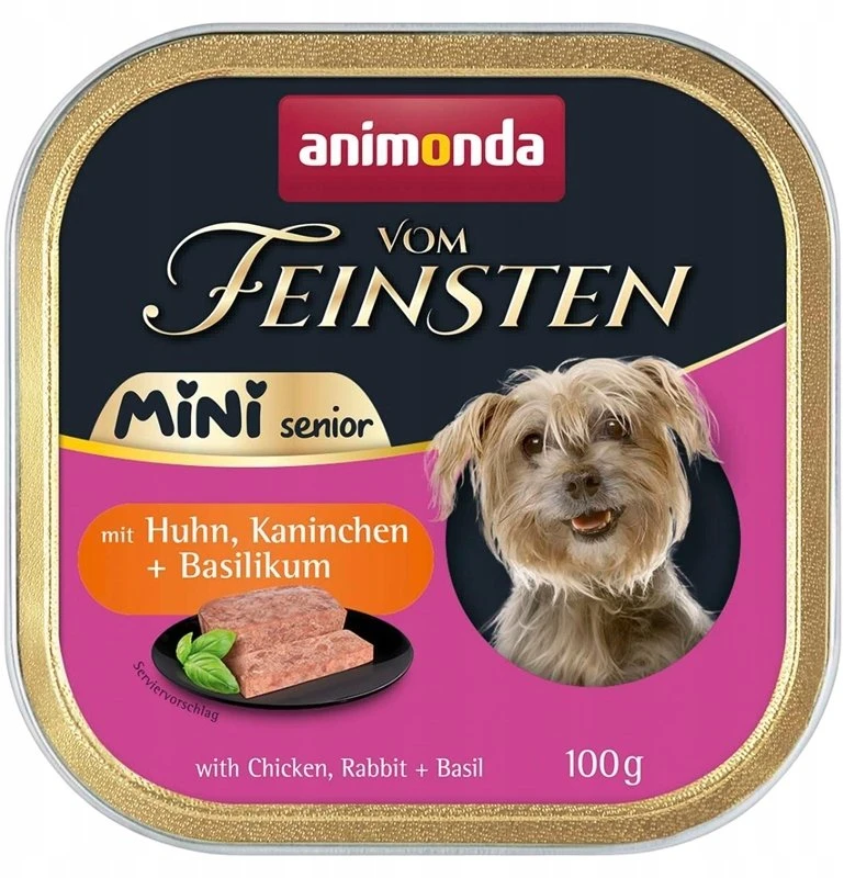 Šunų maistas - Animonda Vom Feinsten Senior Mini vištiena triušiena Basil 100g