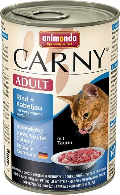 Animoda Kačių Maistas - ANIMONDA Carny Suaugusiųjų Jautiena su Menkių Žuvimi ir Petražolėmis 400g Be Grūdų