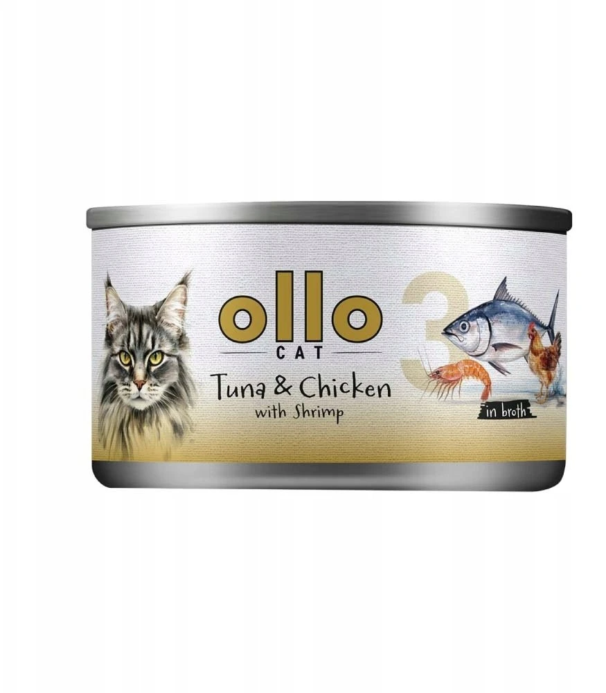 OLLO Cat nr 3 Tuna & vištiena with shrimp in broth – šlapias kačių maistas – 70g