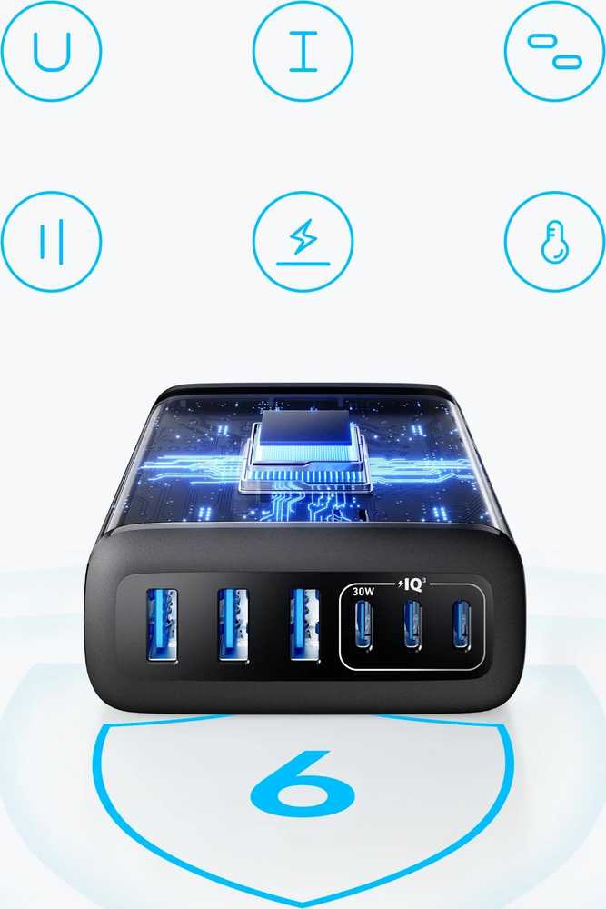 Anker ANKER 6-in-1 Įkrovimo stotelė 112W 3x USB-A 3x USB-C juodas