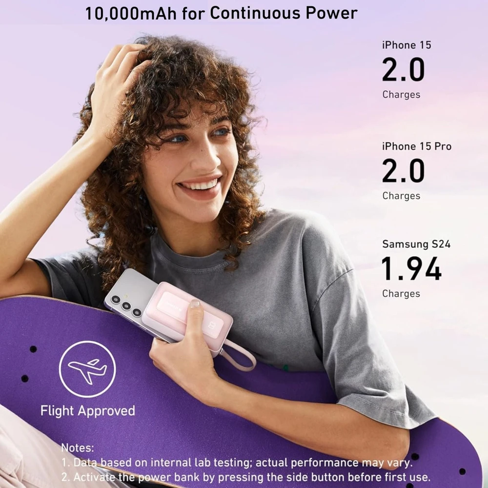 Anker išorinė baterija su integruotu USB-C laidu | A1688H11 | 10000 mAh | juoda