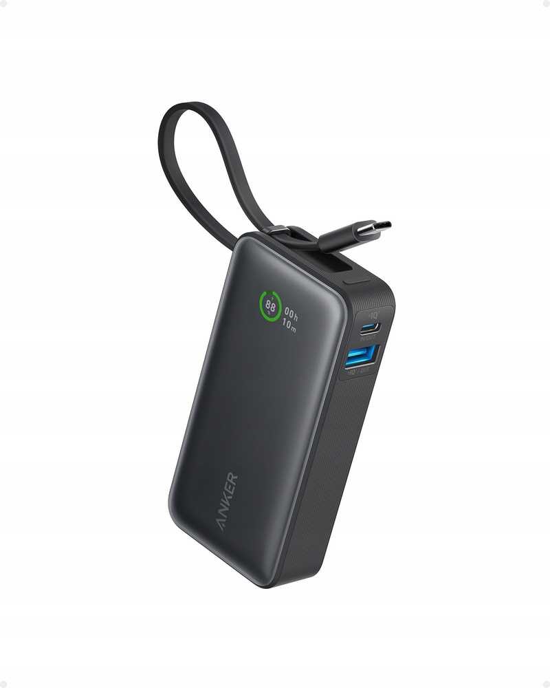 Anker Nano išorinė baterija 10000 mAh 30 W su integruotu USB-C laidu A1259
