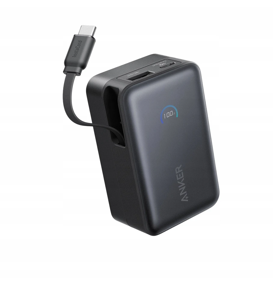 „Anker Nano“ išorinė baterija, 45 W, su integruotu ištraukiamu USB-C laidu | A1638H11 | 10000 mAh | Juodas